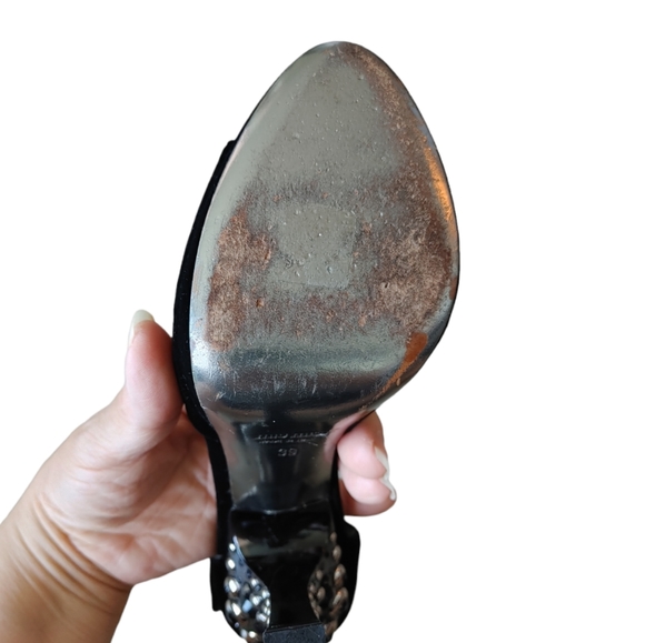 Miu Miu Black Black Suede Crystal Rhinestone Embellish Heels High - Picture 5 of 15